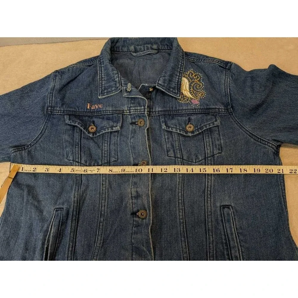 Women's Danbury Denim Jacket Size L Embroidered‎ Wings Heart Faye Jean